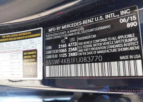 2015 Mercedes-Benz C 300 4Matic/Luxury 4Matic/Sport 4Matic from USA, damaged, VIN 55SWF4KB1FU083770